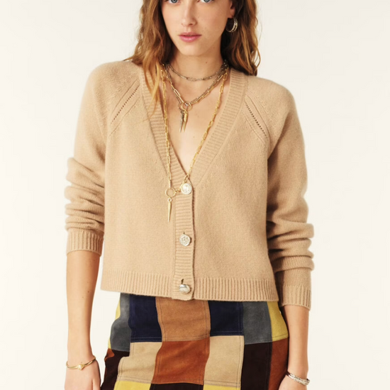 camel v-neck cashmere cardigan