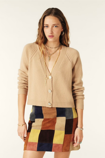 camel v-neck cashmere cardigan