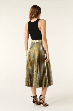 gold and silver speckled pleated midi skirt rear view