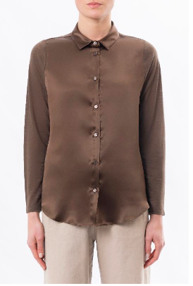 brown silky skirt with buttons up the front