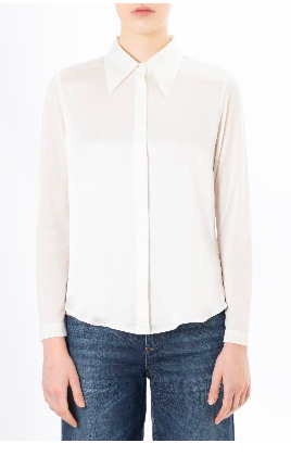 White shirt with silk and jersey button front 