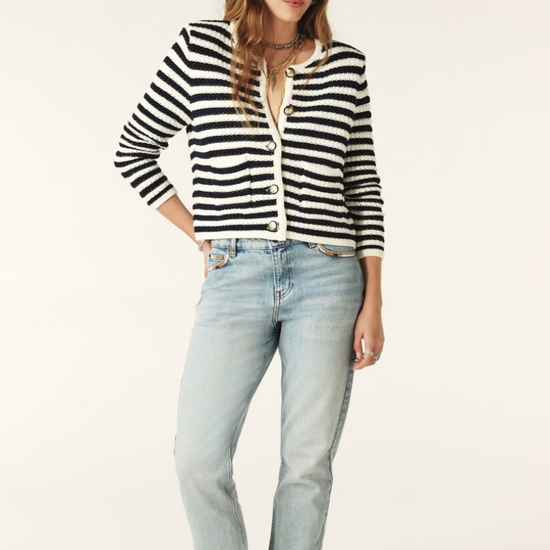 navy and white stripe structured knitted cardigan