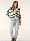 navy and white stripe structured knitted cardigan