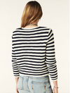 navy and white stripe structured knitted cardigan rear view