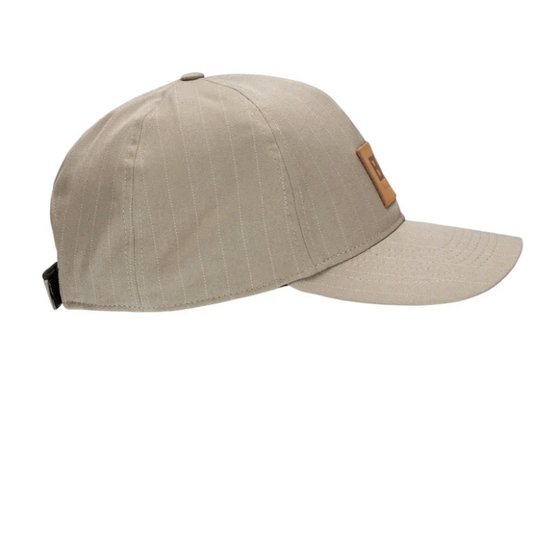 taupe pinstripe waterproof cap side view