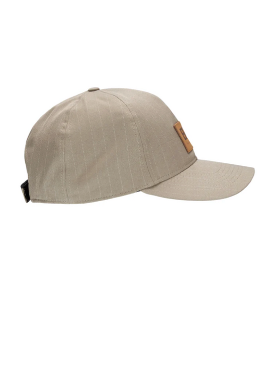 taupe pinstripe waterproof cap side view