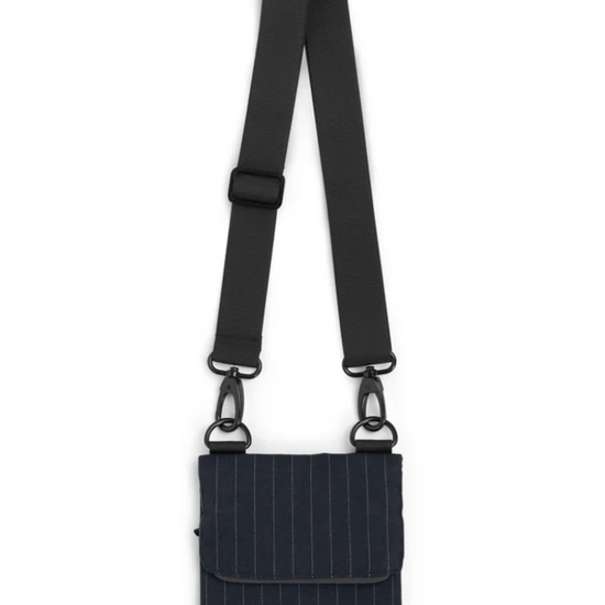 navy pinstripe waterproof messenger bag