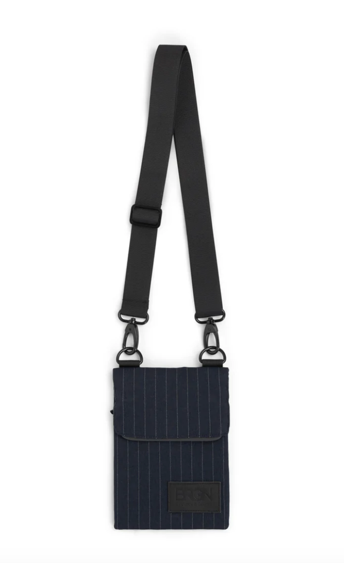 navy pinstripe waterproof messenger bag