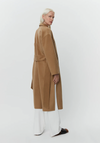 camel coat with belt and side slits rear view