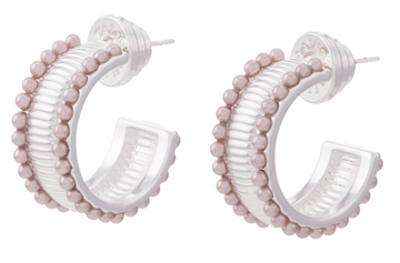 silver ridged hoops with acrylic pearls 