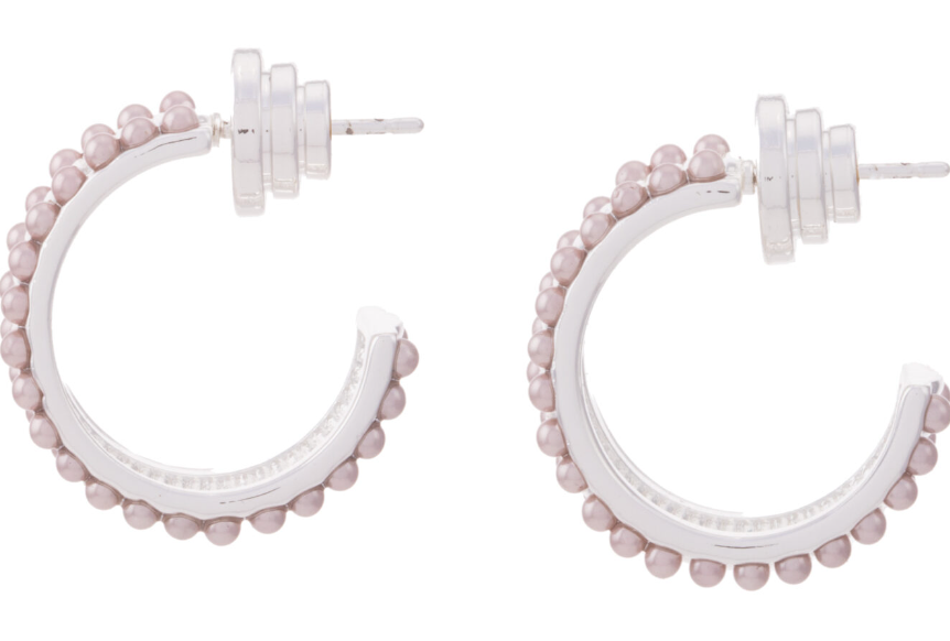 silver ridged hoops with acrylic pearls  side view 