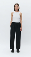 black cropped trousers with elasticated waist model shot