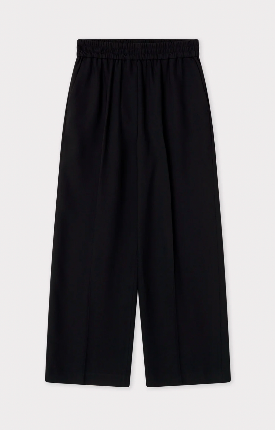 black cropped trousers with elasticated waist