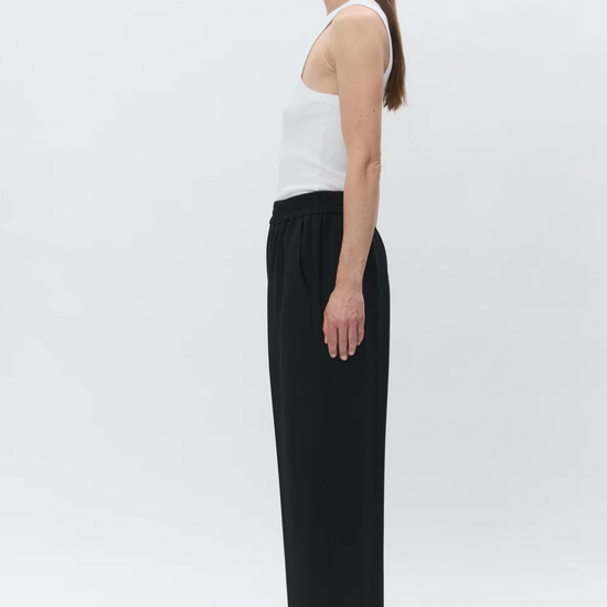 black cropped trousers with elasticated waist side view