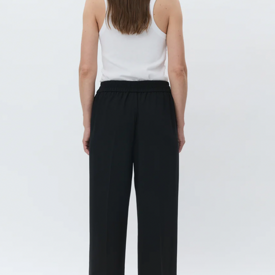 black cropped trousers with elasticated waist rear view