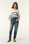 round neck and low back ecru jumper with navy stripe