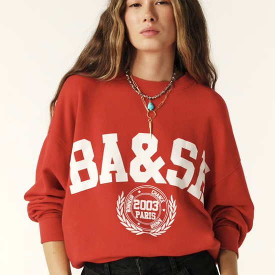 red sweatshirt with white ba&sh branding