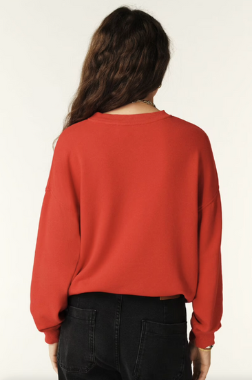 rear view of red sweatshirt