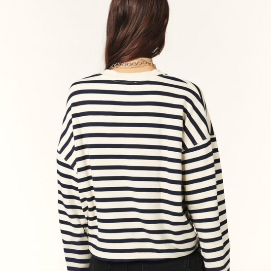 rear view of stripe sweatshirt