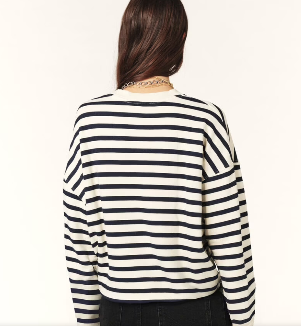 rear view of stripe sweatshirt