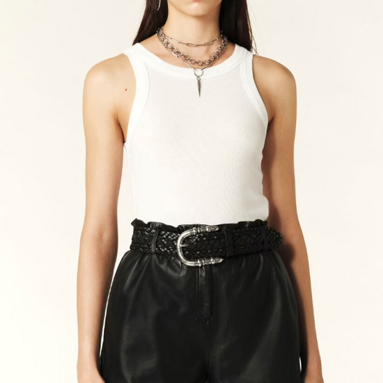 High waisted leather shorts with an elasticated waist