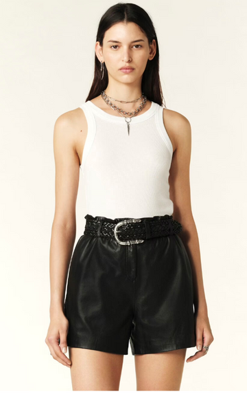 High waisted leather shorts with an elasticated waist