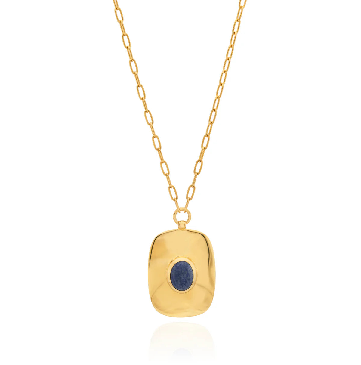 Gold drop pendant necklace with blue stone detail