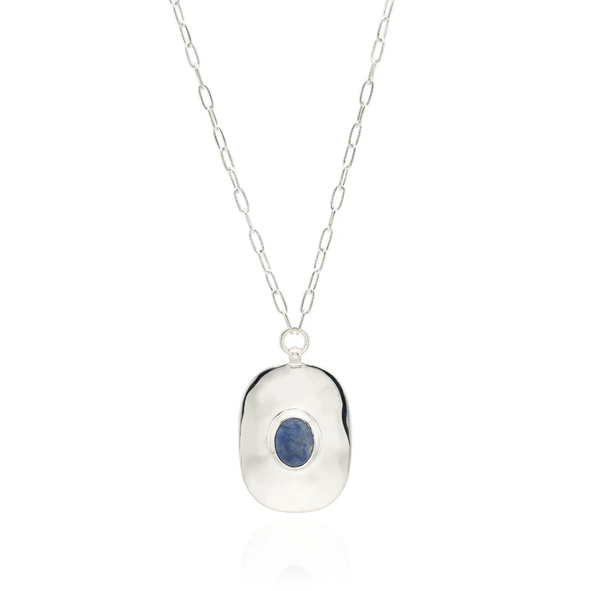 Sterling silver pendant necklace with blue stone detail