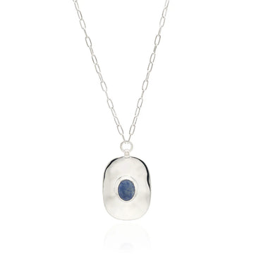 Sterling silver pendant necklace with blue stone detail