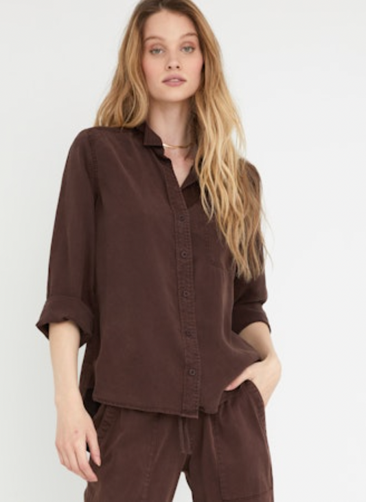 chocolate brown split back shirt 