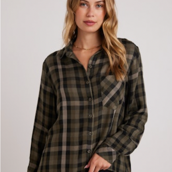 green plaid slouchy button down shirt 