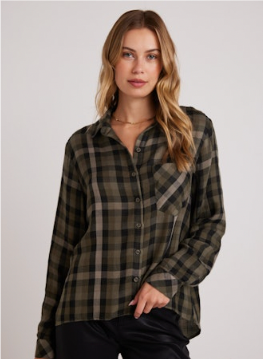 green plaid slouchy button down shirt 