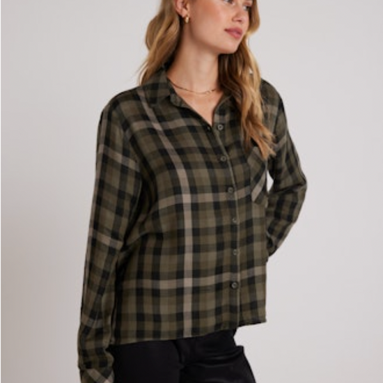 green plaid slouchy button down shirt 