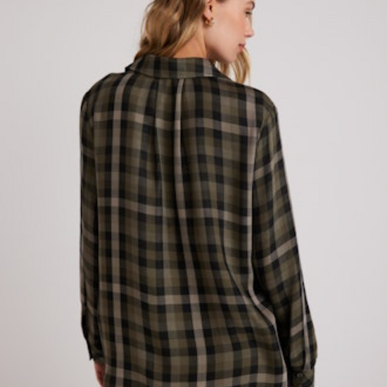 green plaid slouchy button down shirt  rear view 