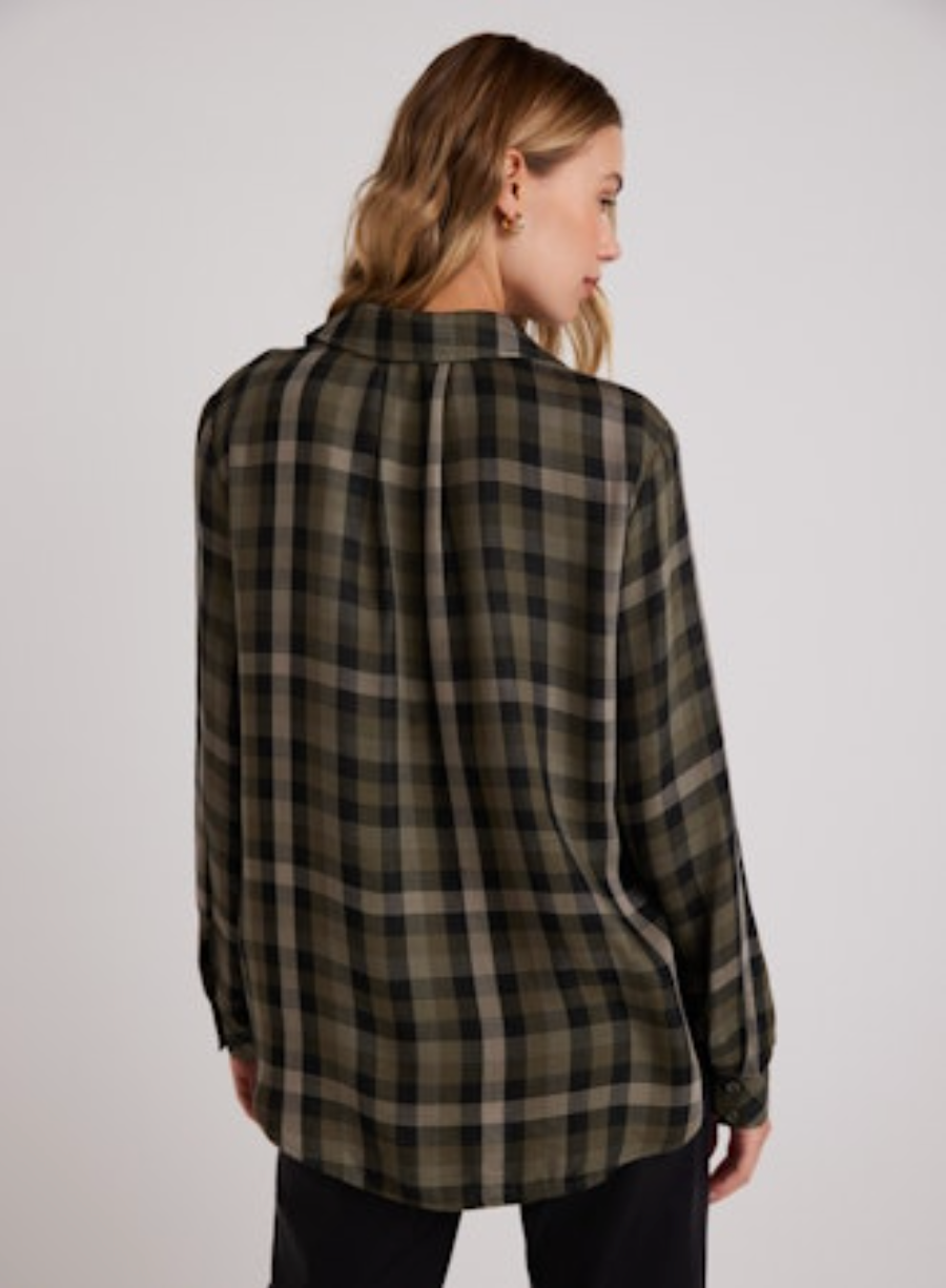 green plaid slouchy button down shirt  rear view 