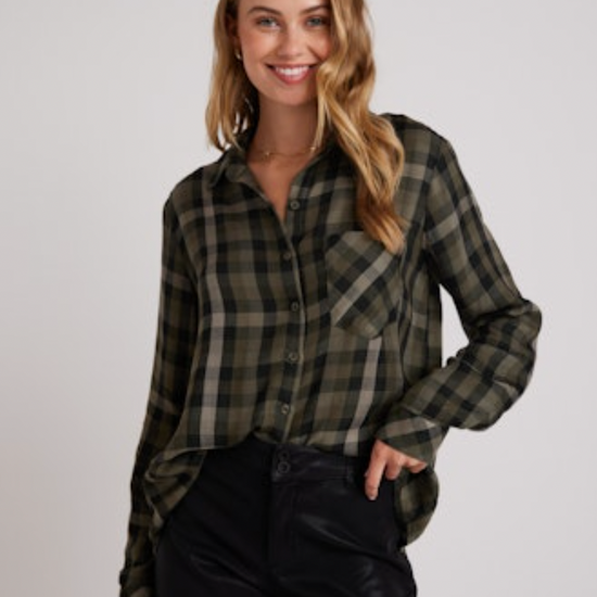 green plaid slouchy button down shirt 