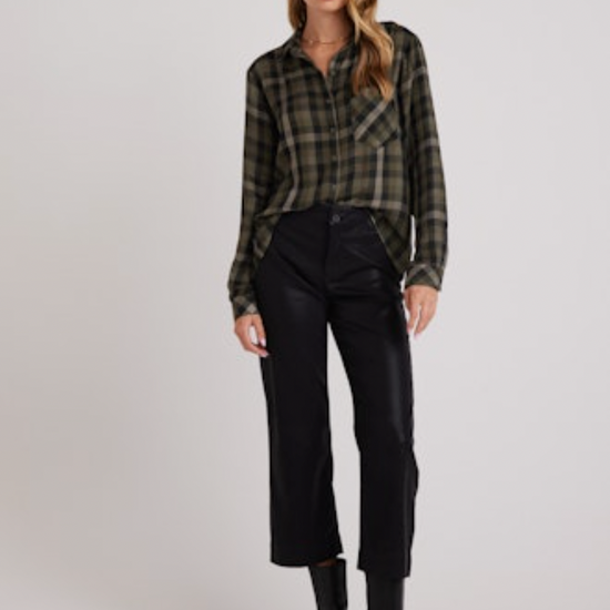 green plaid slouchy button down shirt 