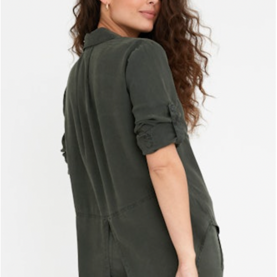 green split back shirt  rear view 