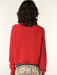 red cashmere jumper with raglan sleeves and zip at the neck rear view 