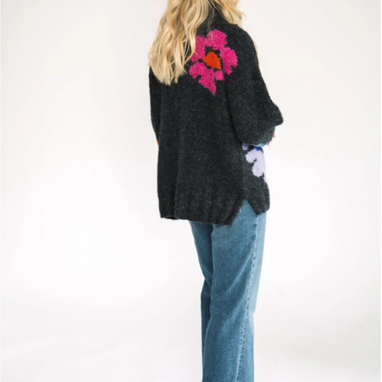 charcoal relaxed fit roll neck with floral design  rear view