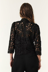 floral lace black top with cropped sleeves and high neck rear view 