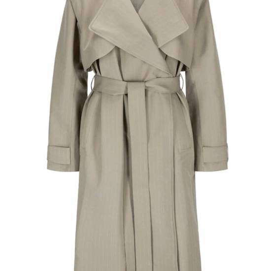 taupe pinstripe waterproof trench 