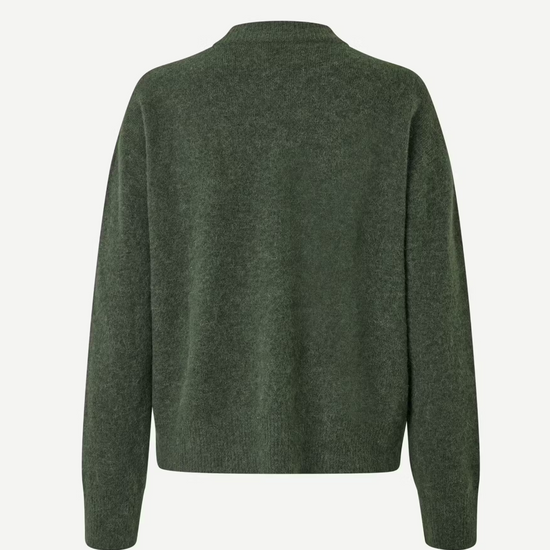 dark green o neck jumper  rear view 