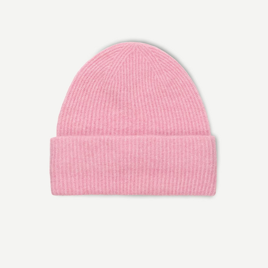 pink mohair mix ribbed beanie