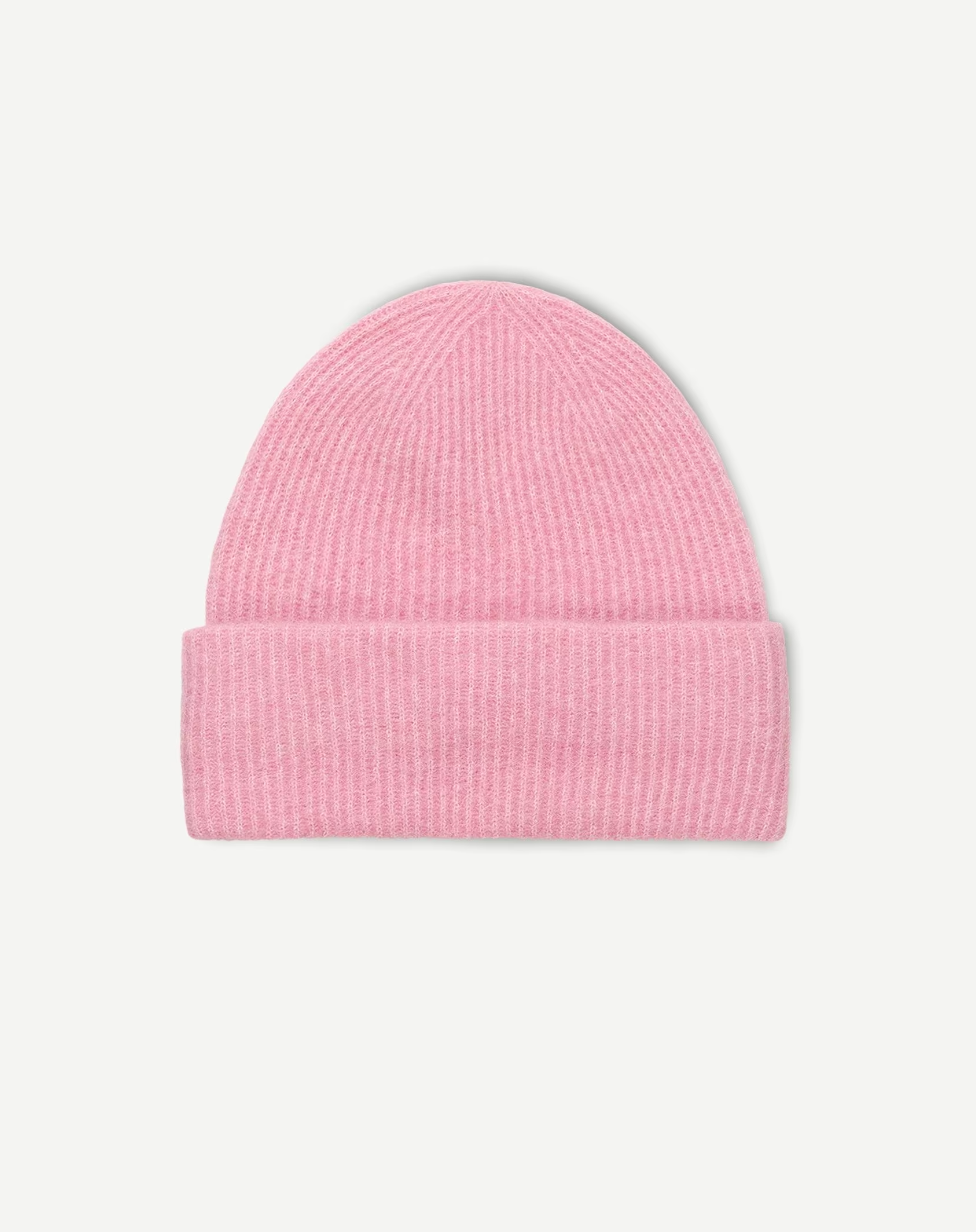 pink mohair mix ribbed beanie