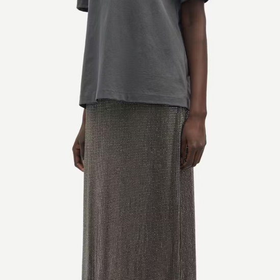 dark grey long skirt covered in rhinestones  model shot