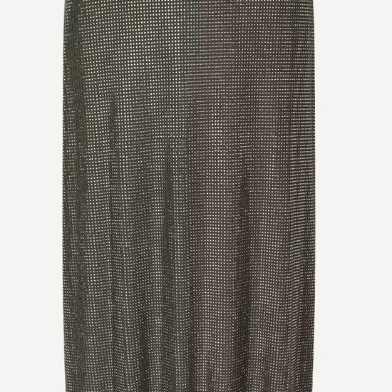 dark grey long skirt covered in rhinestones 