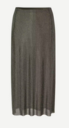 dark grey long skirt covered in rhinestones 