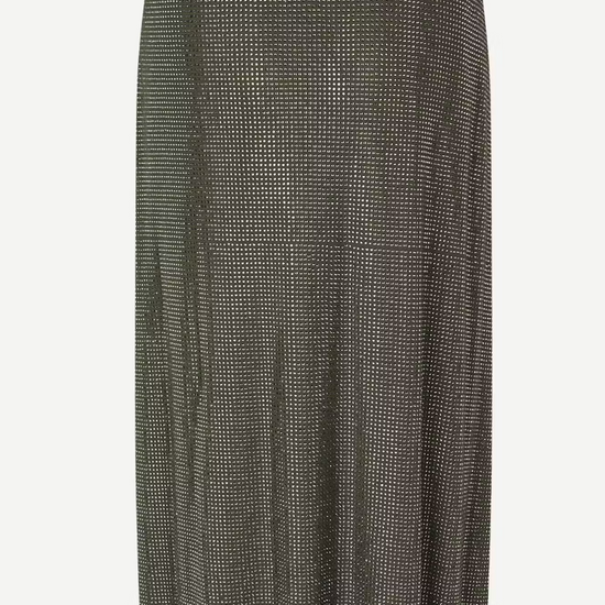 dark grey long skirt covered in rhinestones 