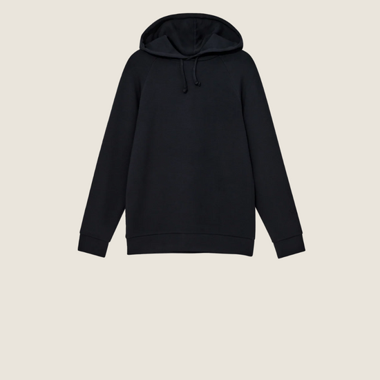 dark navy hooded sweatshirt with drawstring hood 